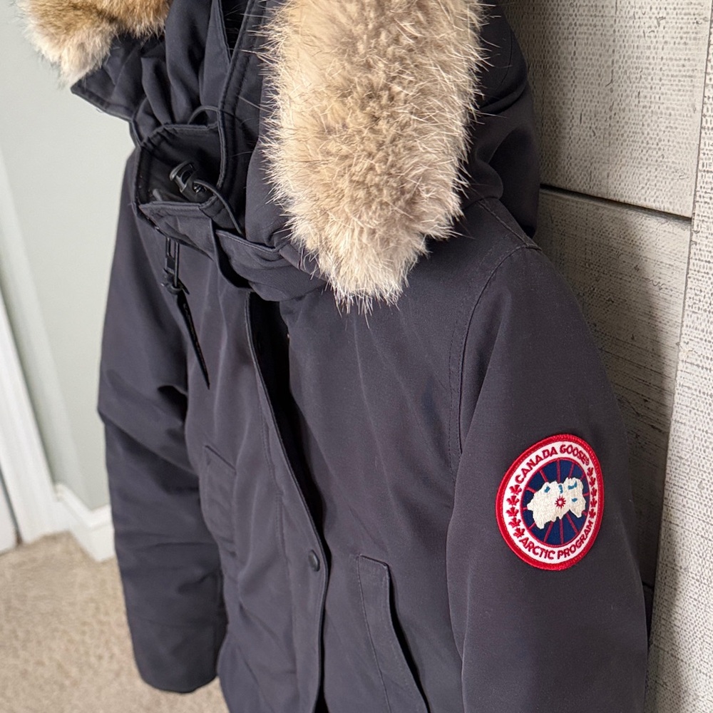 Canada Goose Blue Parka with Fur Trim Hood - Picture 3 of 9